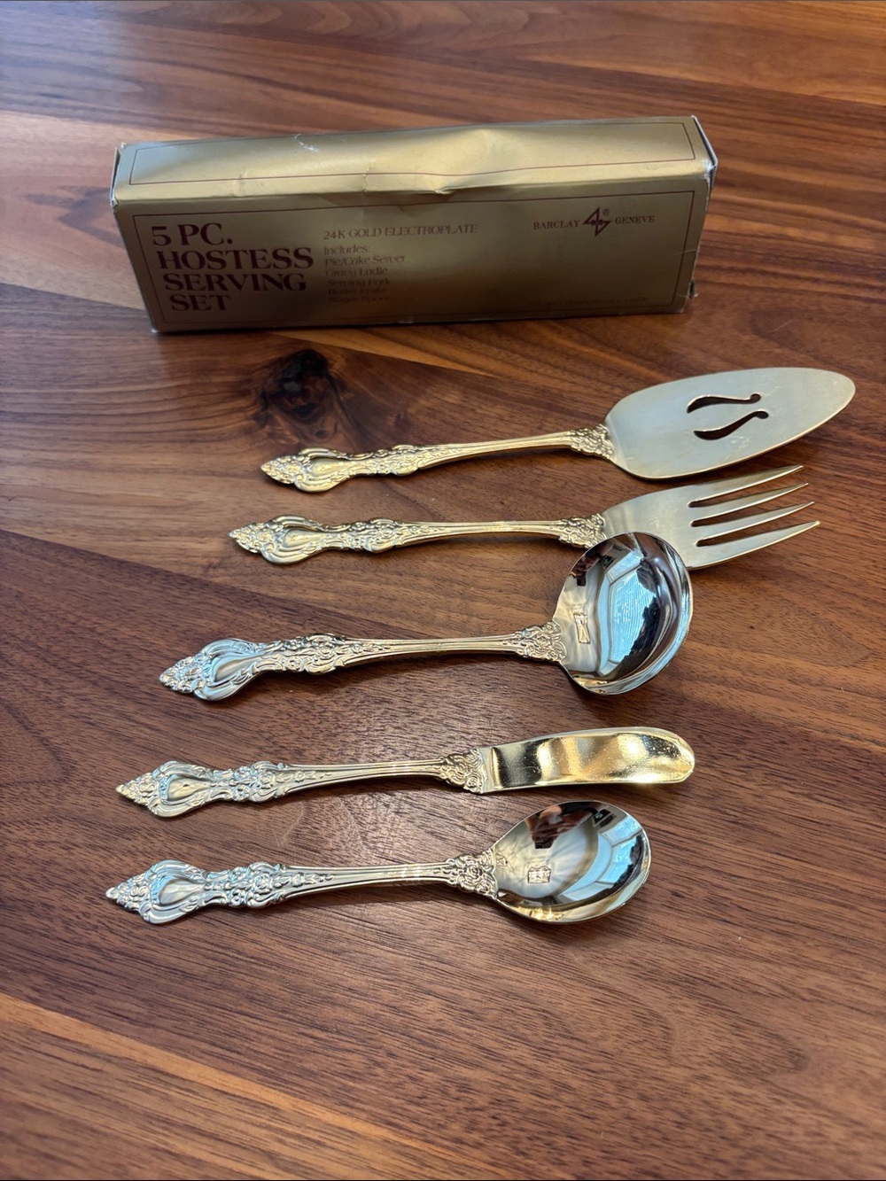 Barclay Geneve 5 Piece Hostess Serving Set 24k Gold Electroplate Set